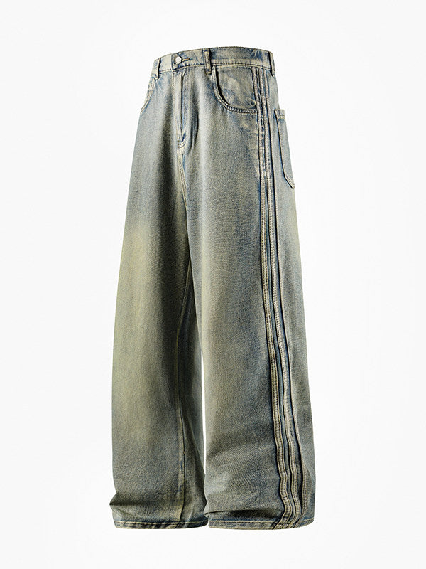 Retro Side Webbing Denim Pants