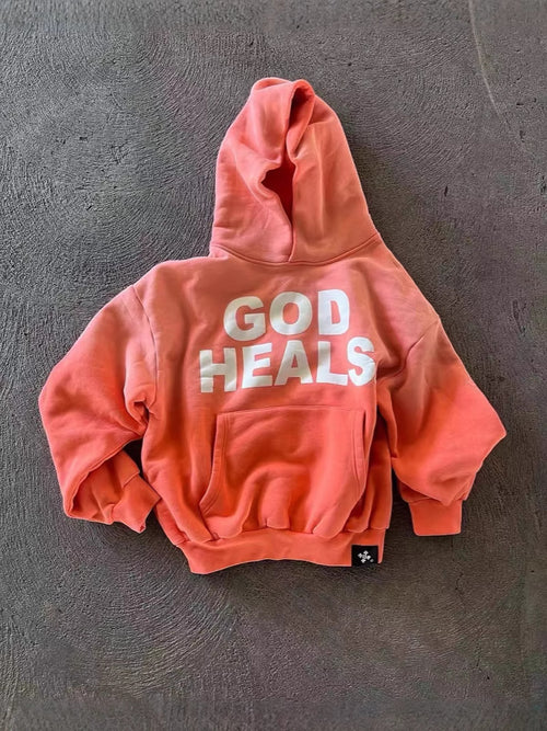 GOD HEALS Printed Letter Loose Hooded Sweatshirt
