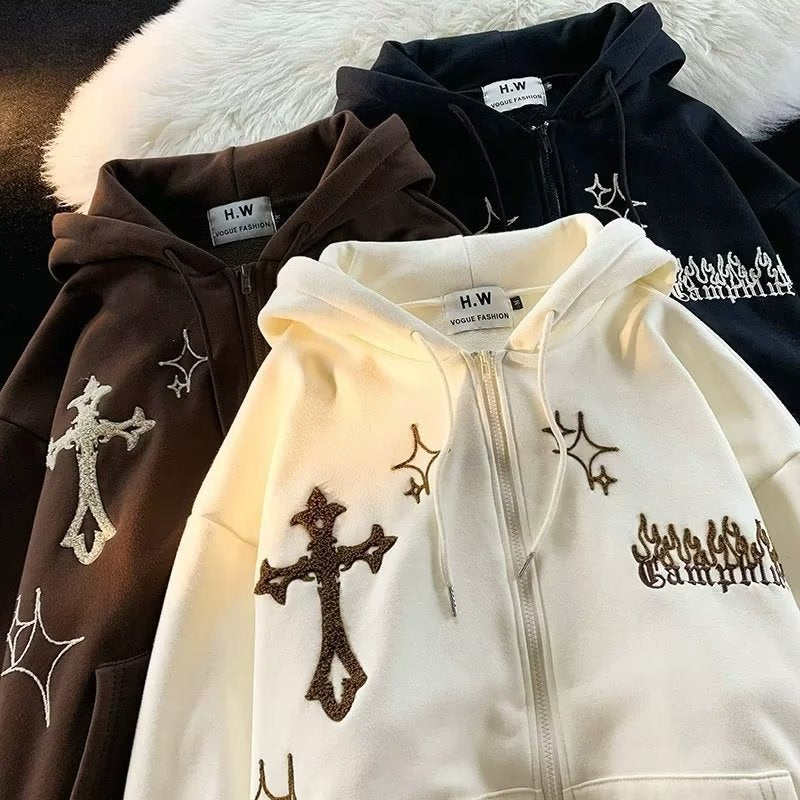 Mens Embroidered Zip Up Hooded Sweatshirt