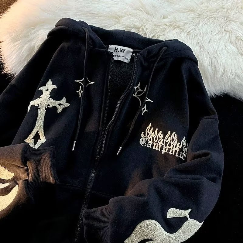 Mens Embroidered Zip Up Hooded Sweatshirt